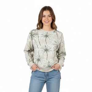 ZSupply Palm‎ Tree Print Long Sleeve Sweatshirt Beige Tan Crewneck Oversized L
